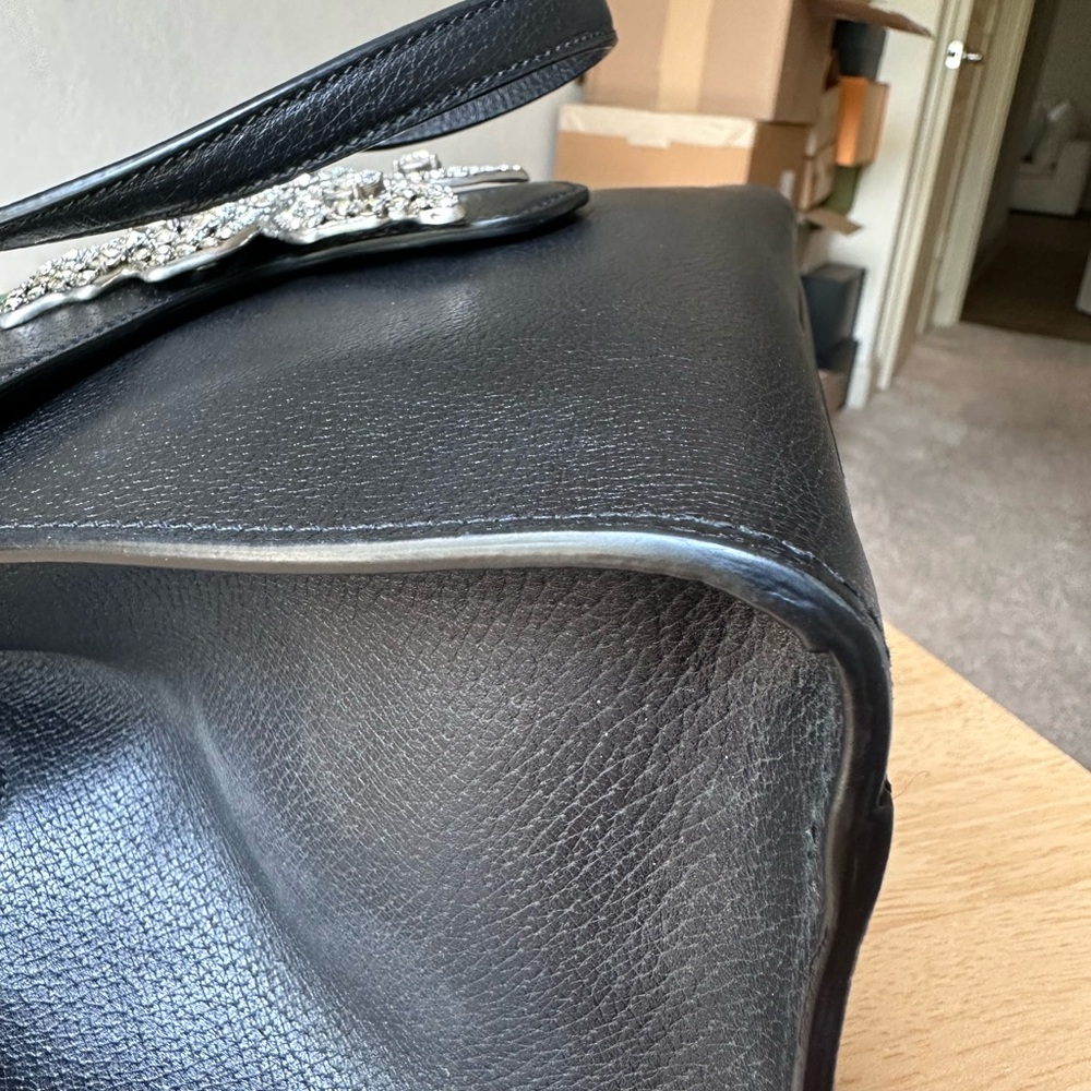 Gucci Black Leather Satchel with Crystal Butterfly - Picture 9 of 15